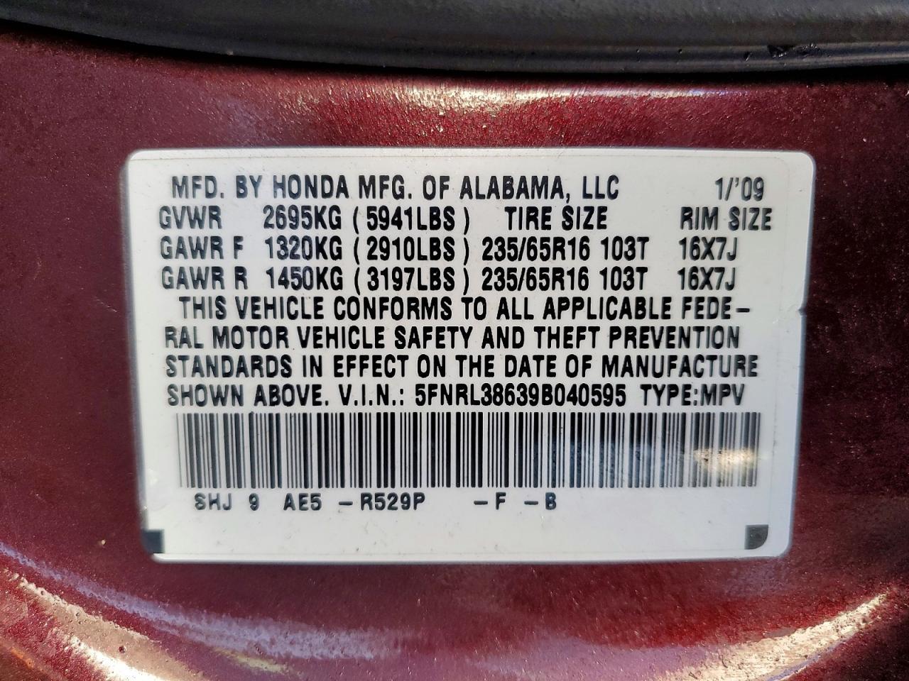 2009 Honda Odyssey exl