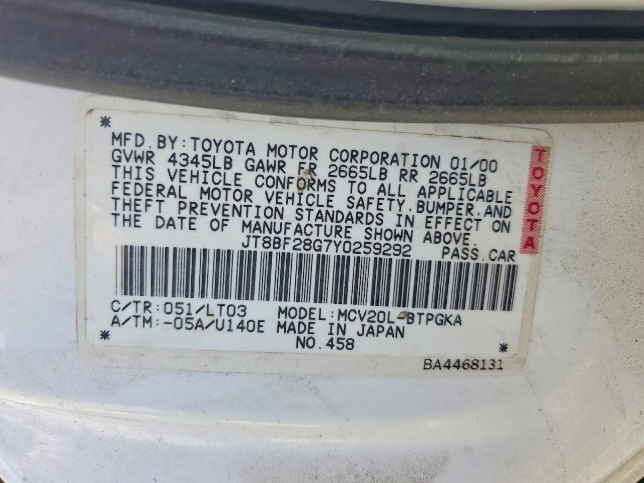 2000 Lexus Es 300 Base