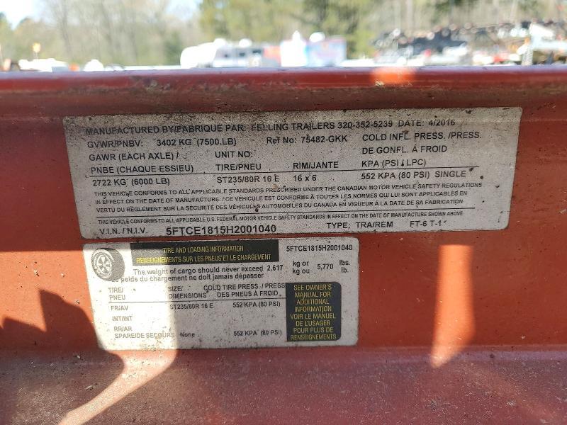 2017 Felling FT-6T-1 Tilt Deck Equipment Trailer