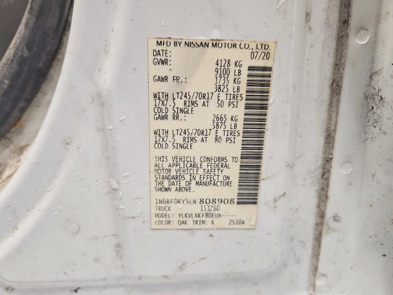 2020 Nissan NV 2500 Utility / Service Van