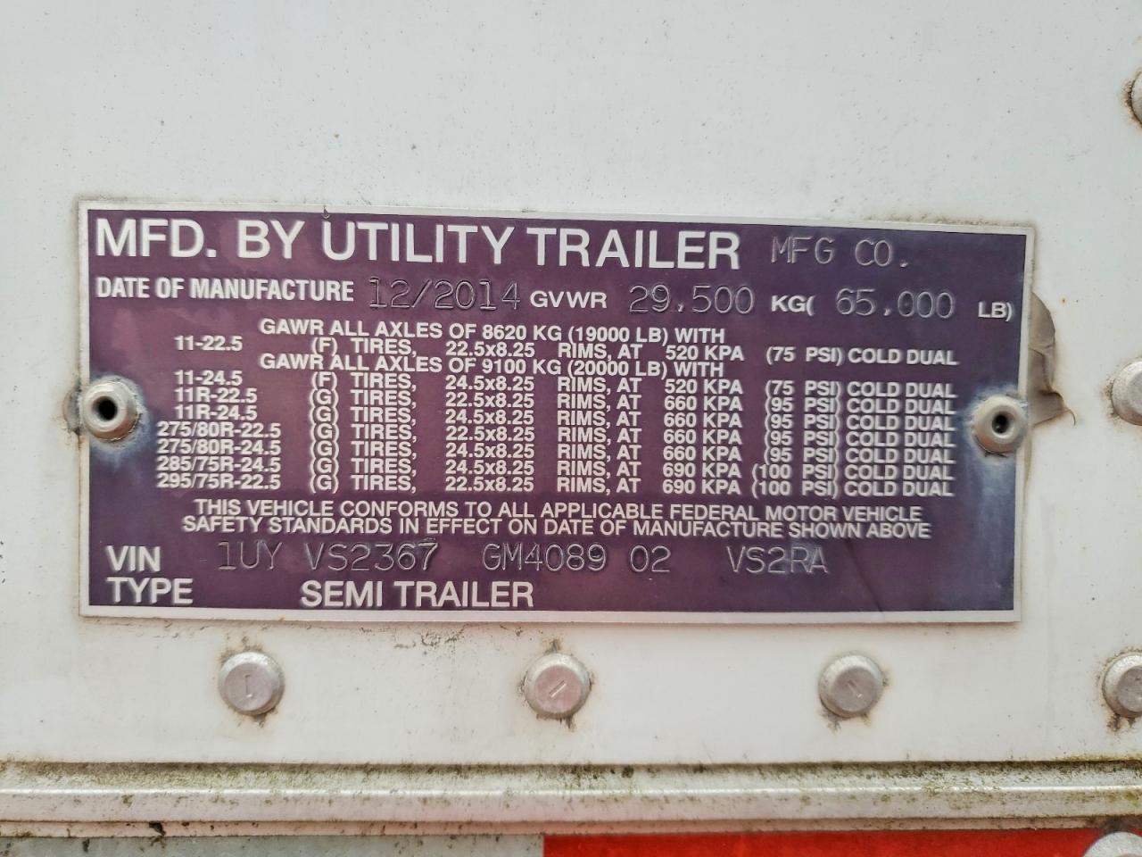 2016 Utility VS2RA Refrigerated Van Trailer
