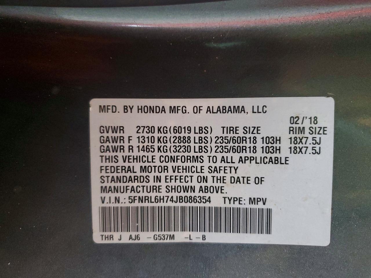 2018 Honda Odyssey exl