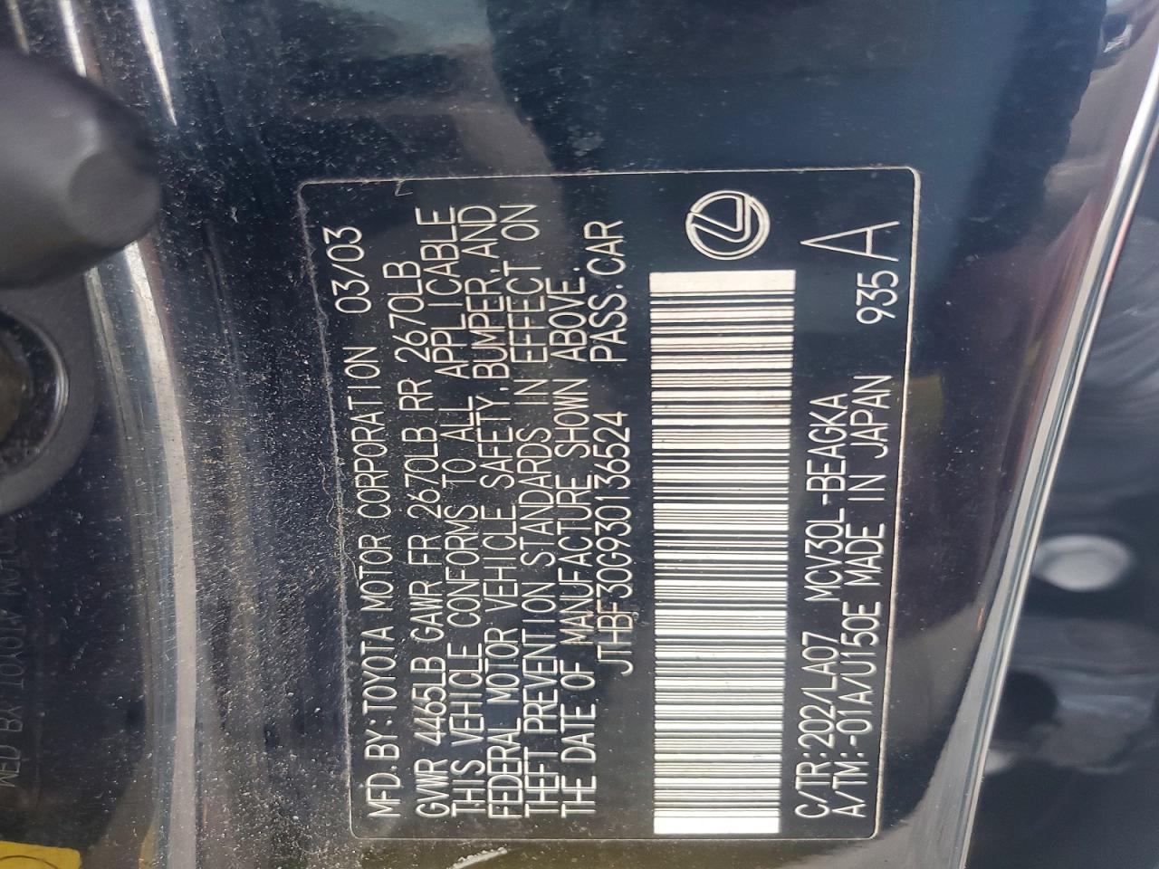 2003 Lexus Es 300 Base