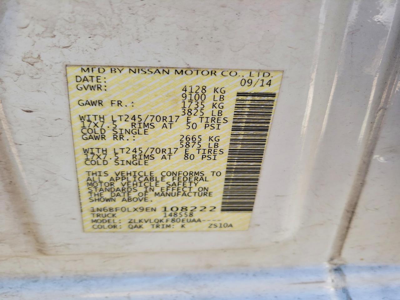 2014 Nissan NV 3500 Utility / Service Van