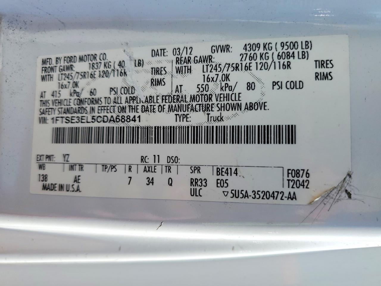 2012 Ford Econoline E350 Super Duty van