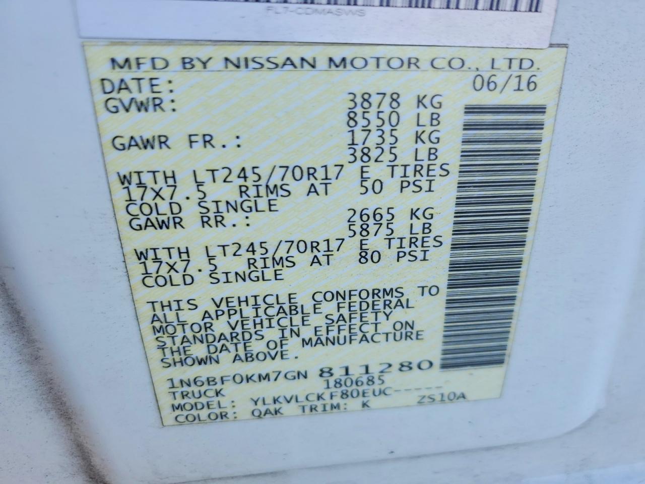 2016 Nissan NV 1500 Utility / Service Van