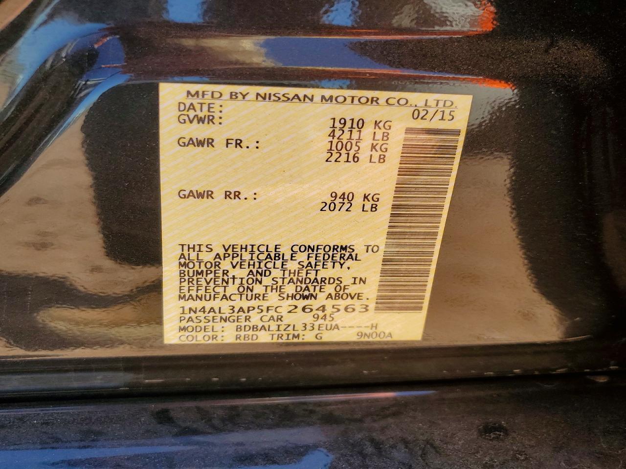 2015 Niss Altima 2.5 sv