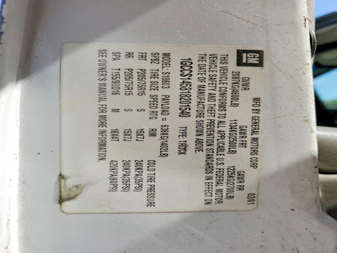 2001 Chevrolet S Truck S10