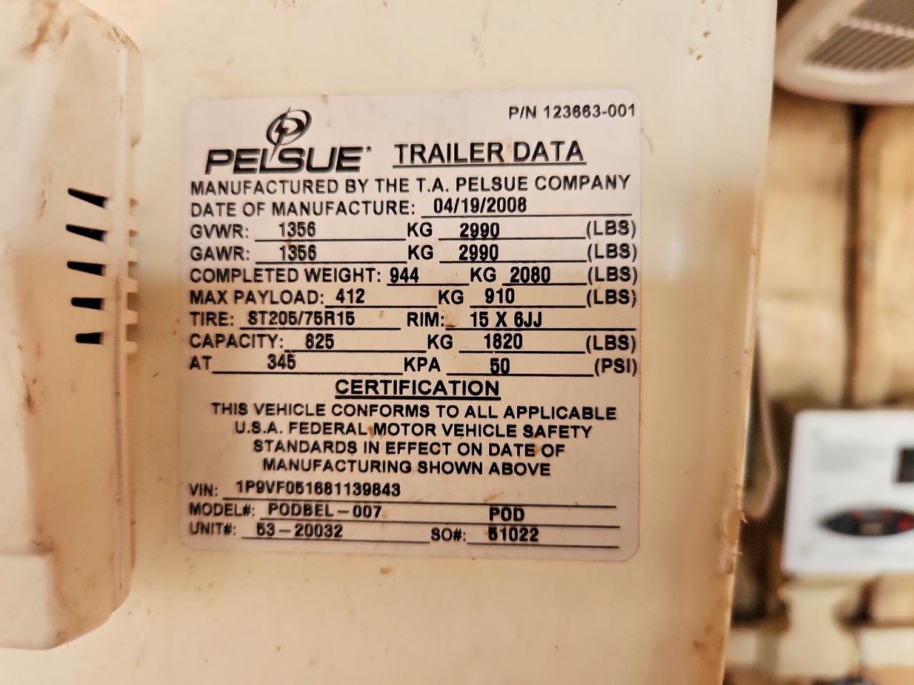 2008 Pelsue Podbel-007 Fiber Optic Splicing Trailer
