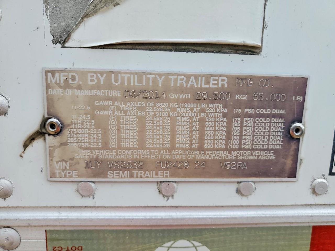 2015 Utility VS2RA Refrigerated Van Trailer