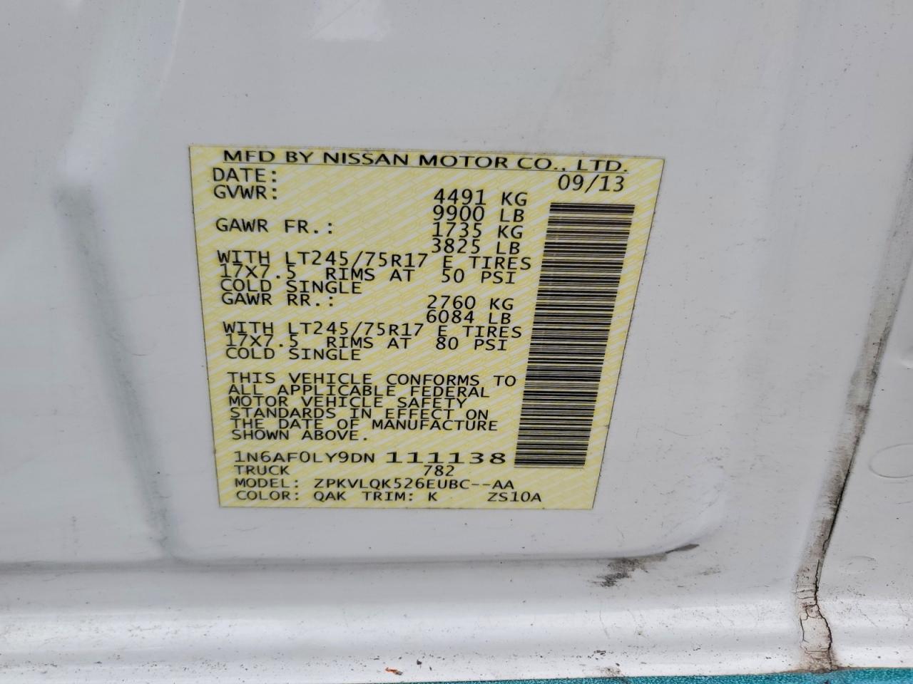 2013 Nissan NV 2500 HD S