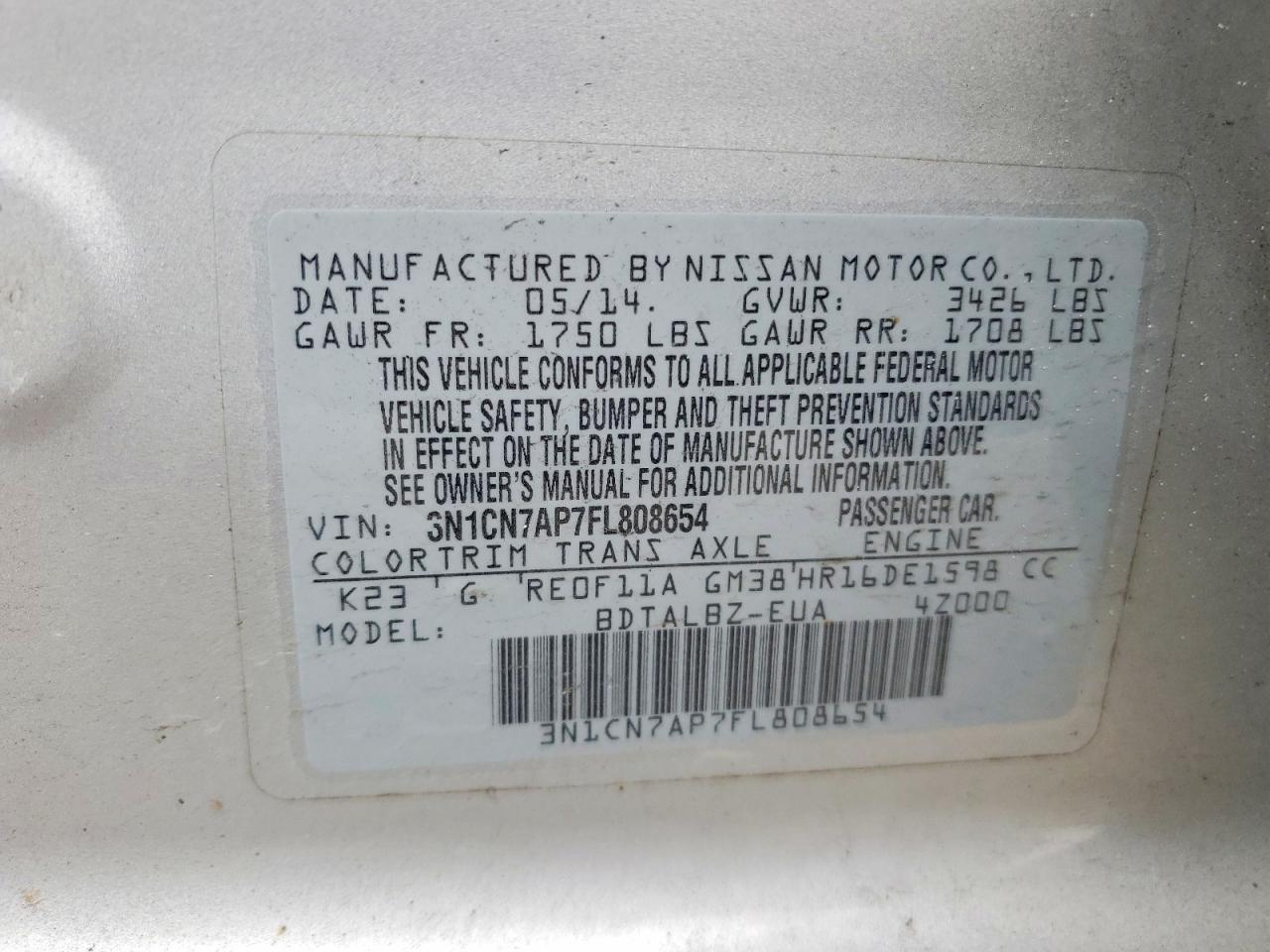 2015 Nissan Versa 1.6 sv
