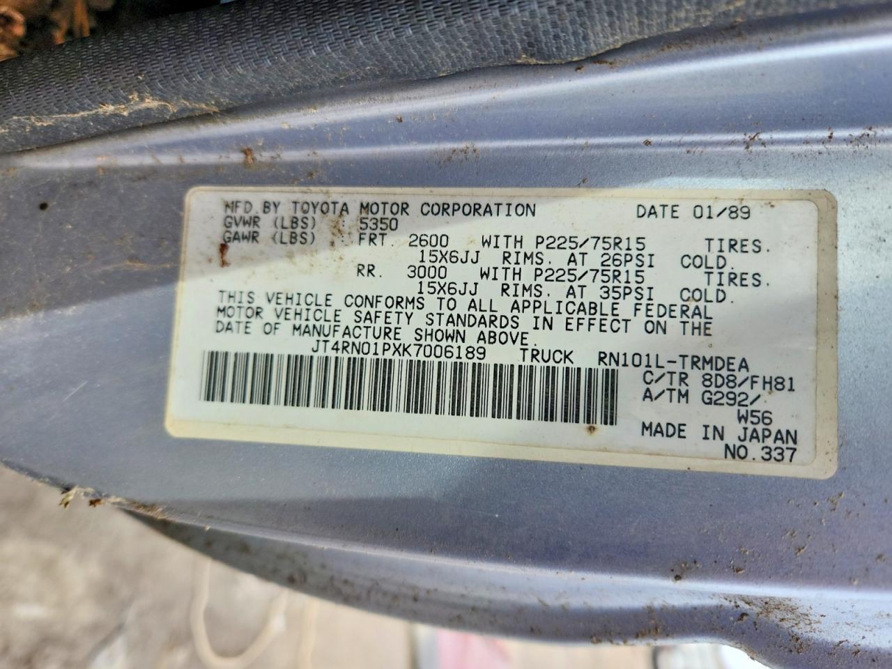 1989 Toyota Pickup 1/2 TON Short Wheelbase DLX