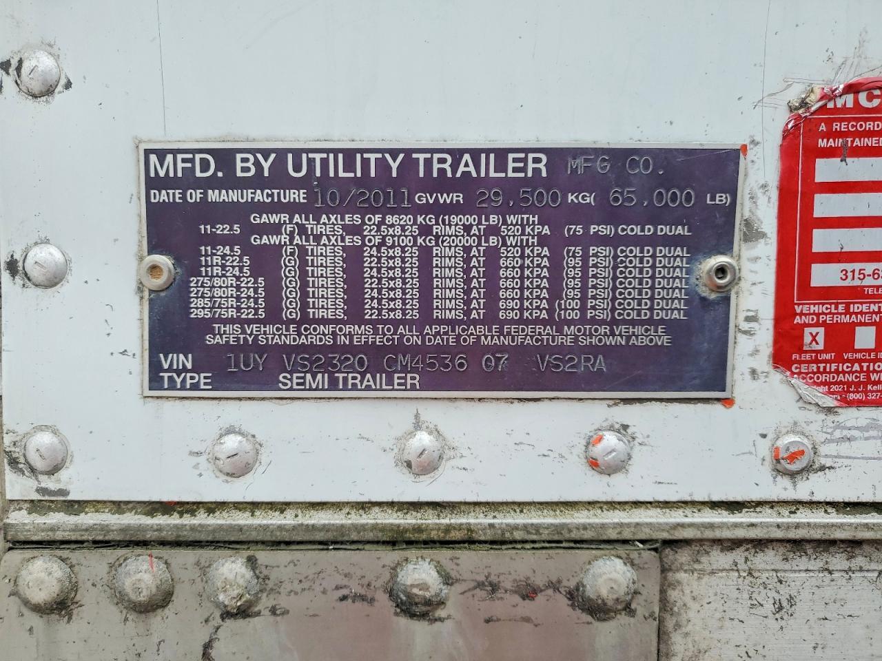 2012 Utility VS2RA Refrigerated Van Trailer