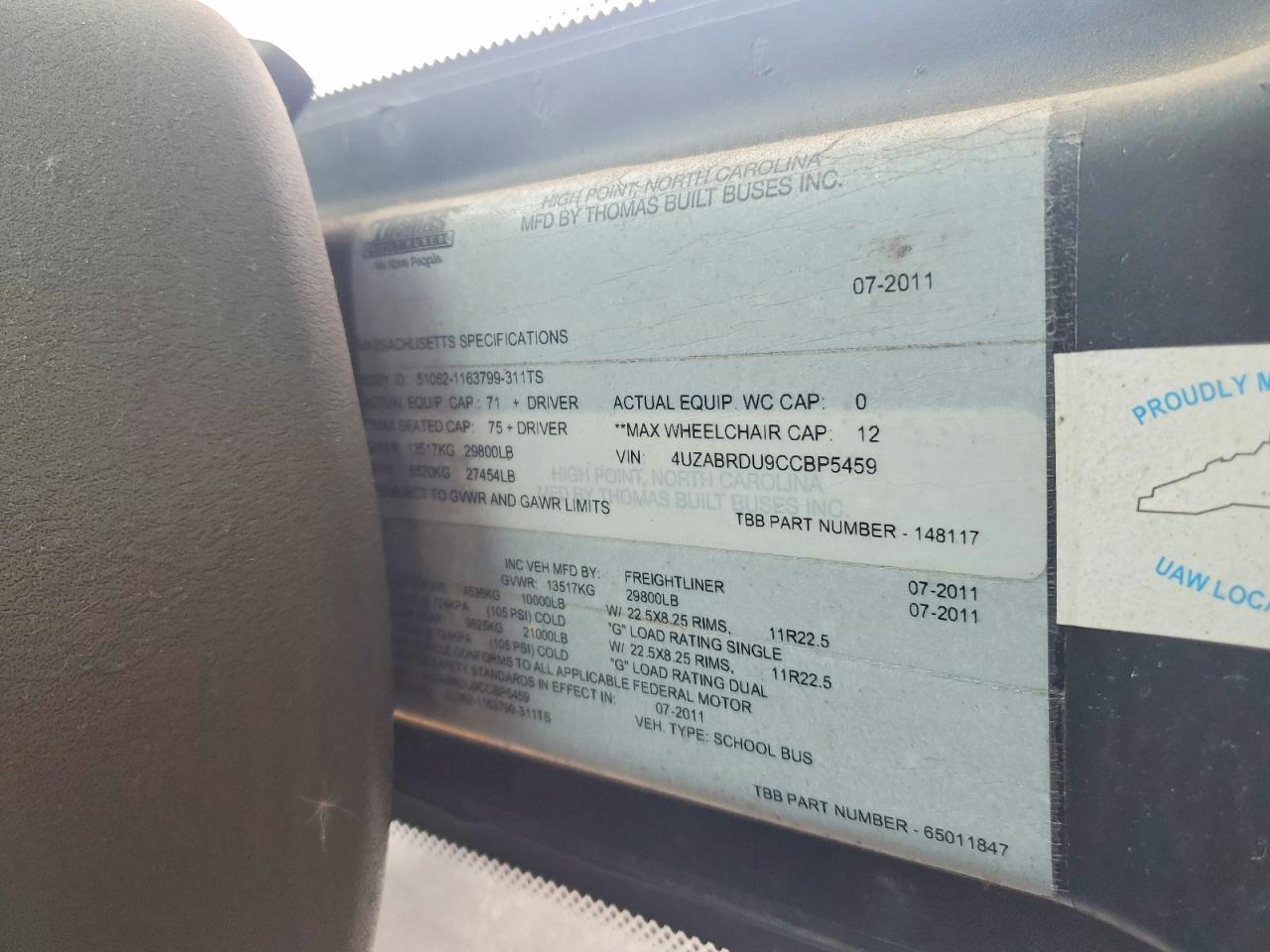 2012 Freigliner 2012 Thomas SAF-T-LINER C2-School Bus