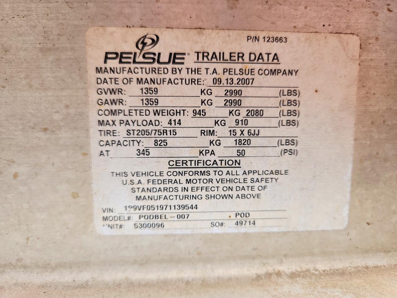 2007 Pelsue Podbel-007 Fiber Optic Splicing Trailer