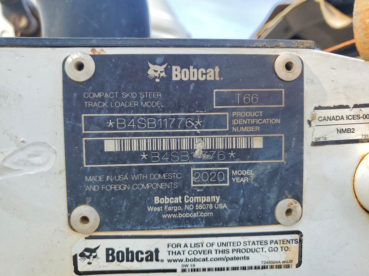 2020 Bobcat T66 Tracked Skid Steer Loader
