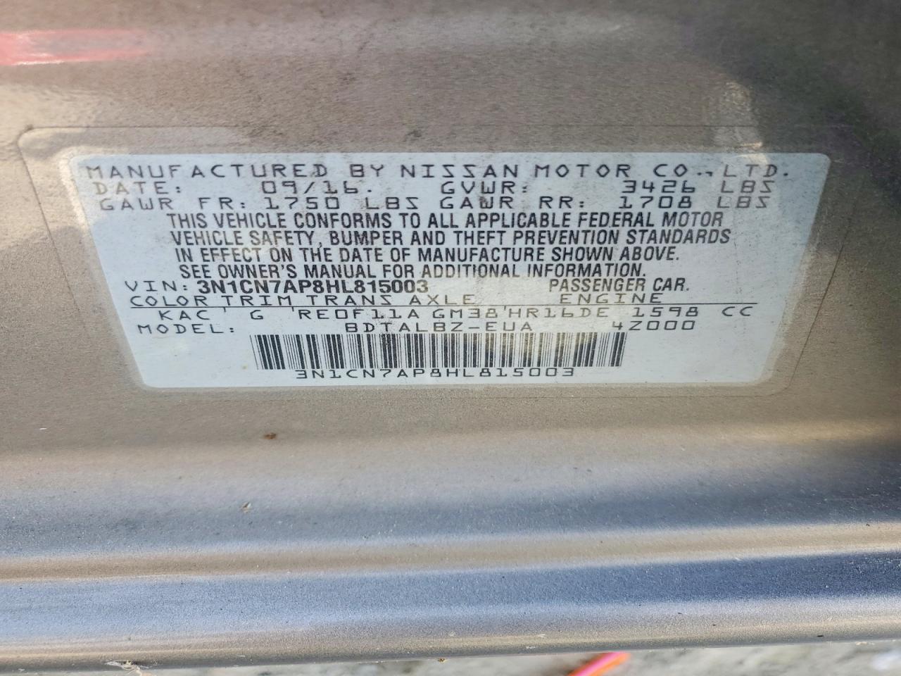 2017 Nissan Versa 1.6 sv