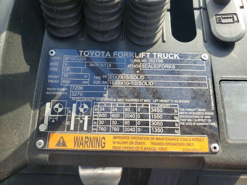 2018 Toyota 8FGCU20 Warehouse Forklift
