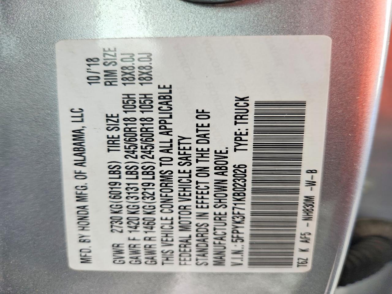 2019 Honda Ridgeline RTL