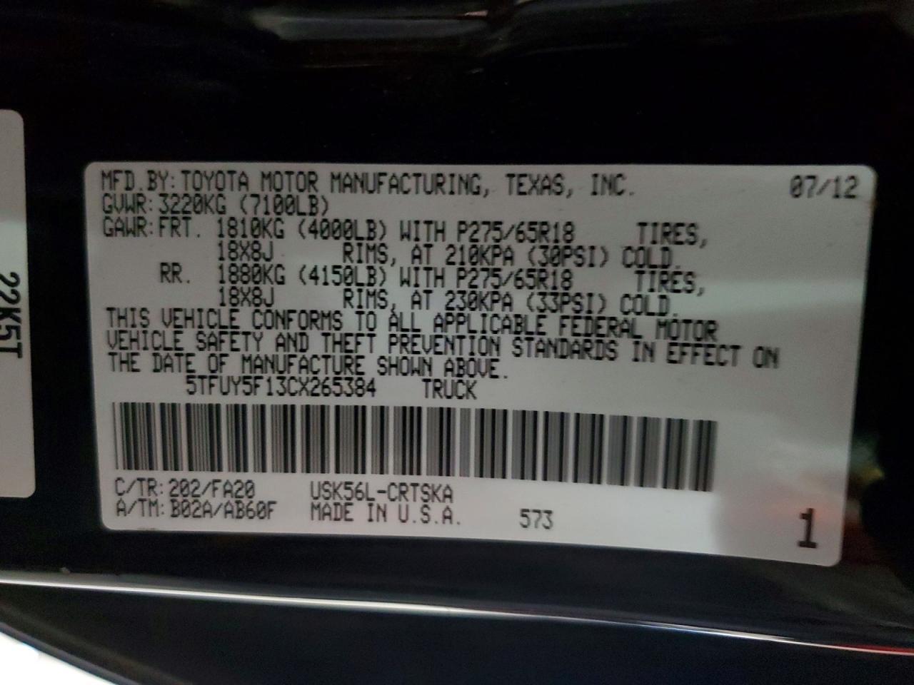 2012 Toyota Tundra Grade