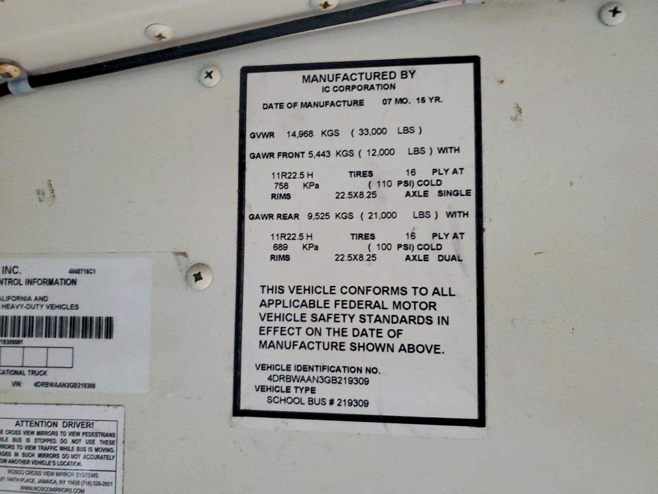 2016 Ic Corporation RE Series School-School Bus