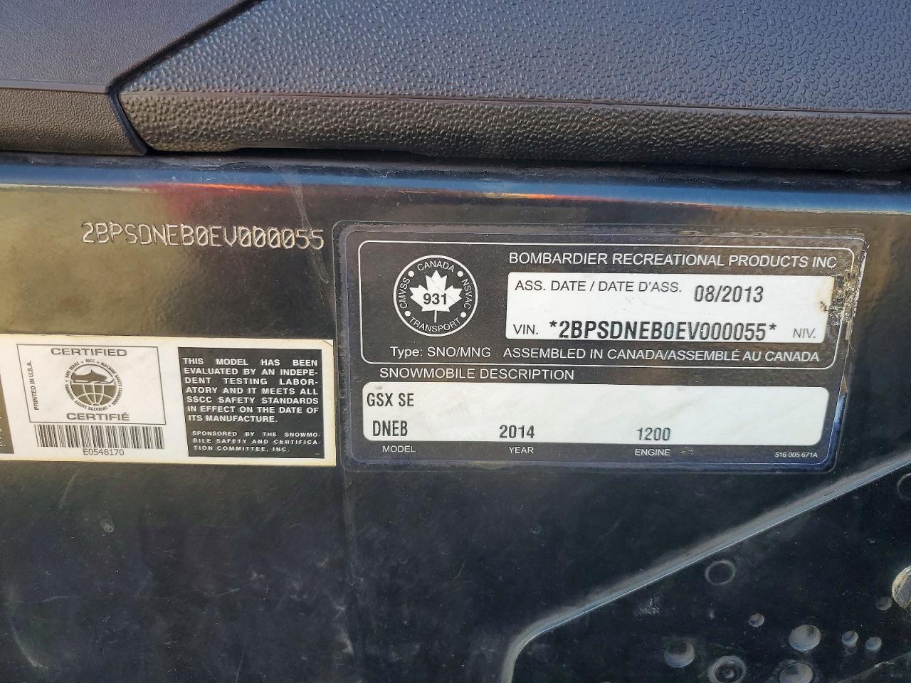 2014 Skidoo Snowmobile