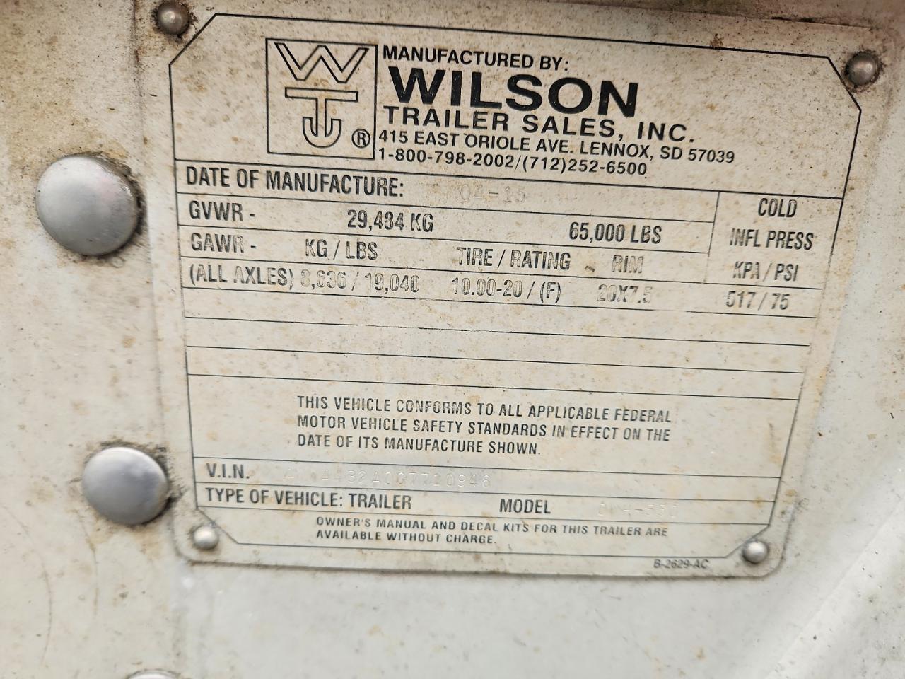 2016 Wilson DWH-550 Grain Trailer