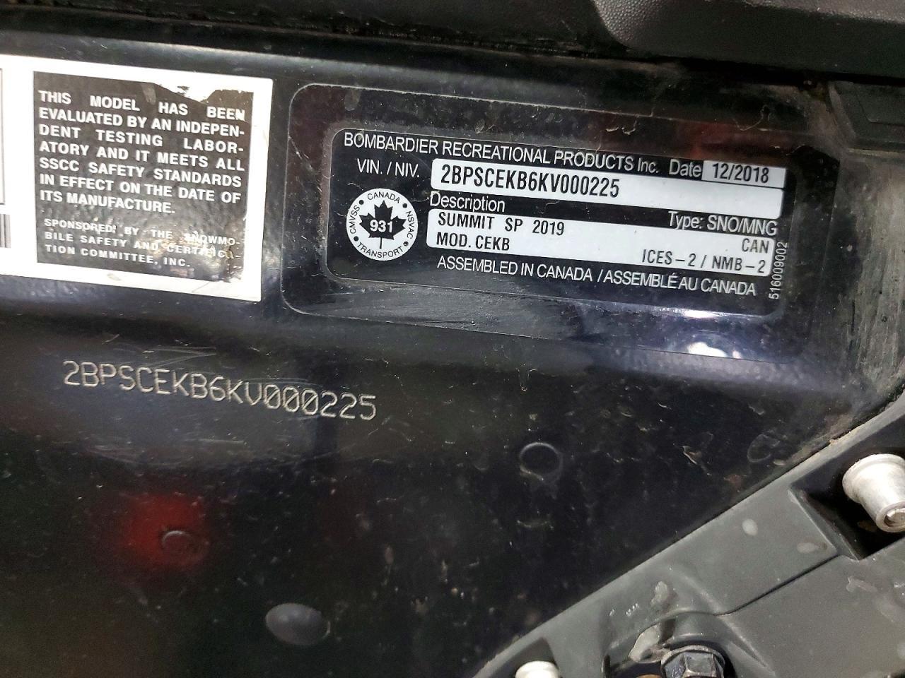 2019 Skidoo Summit SP 850 E-TEC
