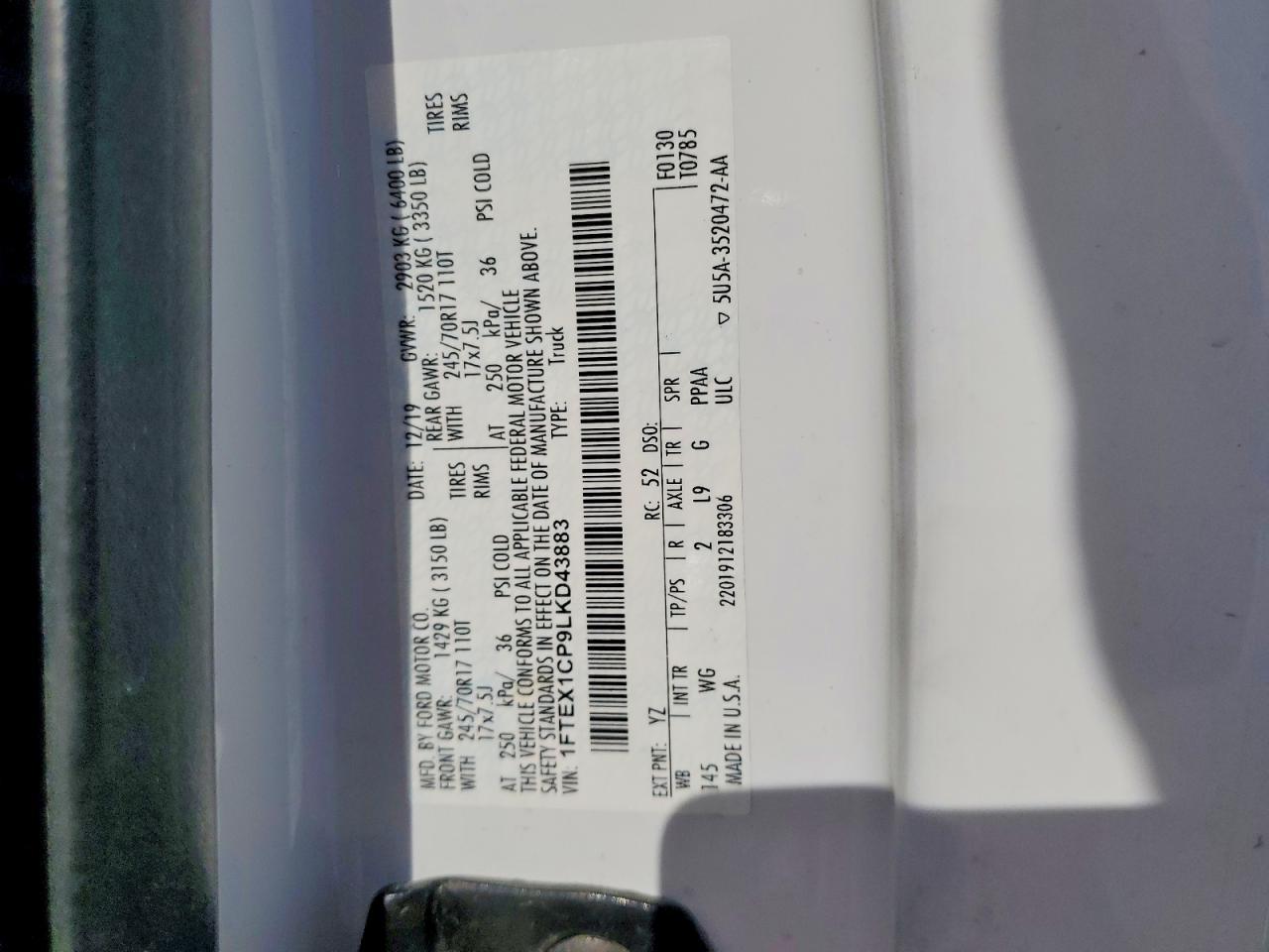 2020 Ford F150 Super Cab