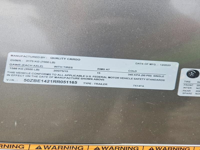 2024 Quality Cargo 7X14TA Enclosed Cargo Trailer