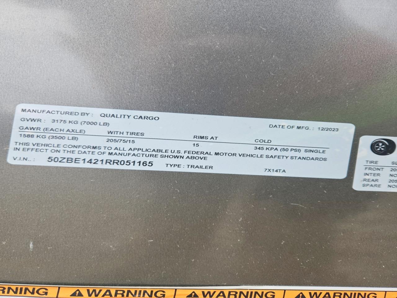2024 Quality Cargo 7X14TA Enclosed Cargo Trailer