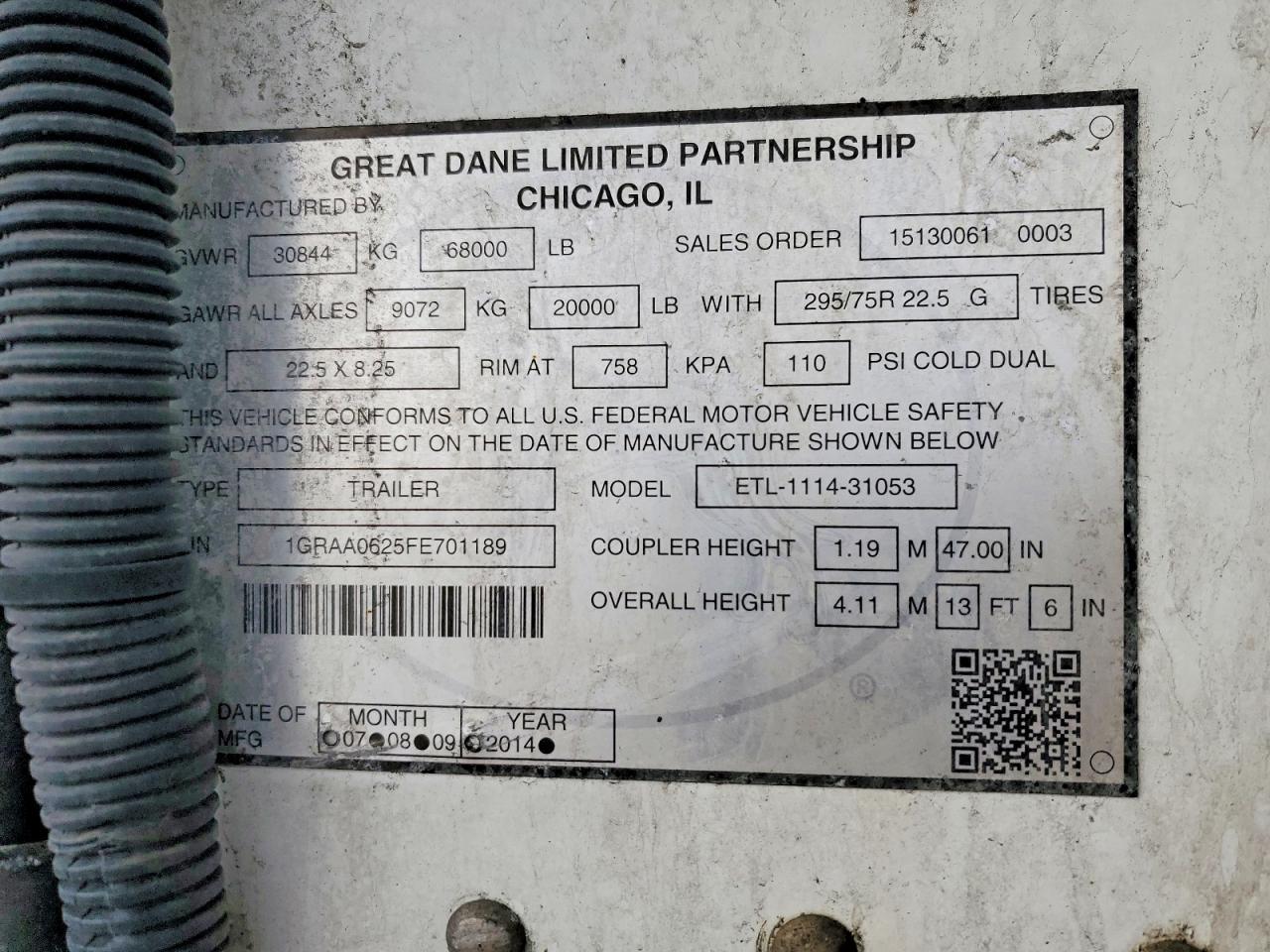 2015 Great Dane 2015 Great Dane ETL-1114-31053 Refrigerated Van TR