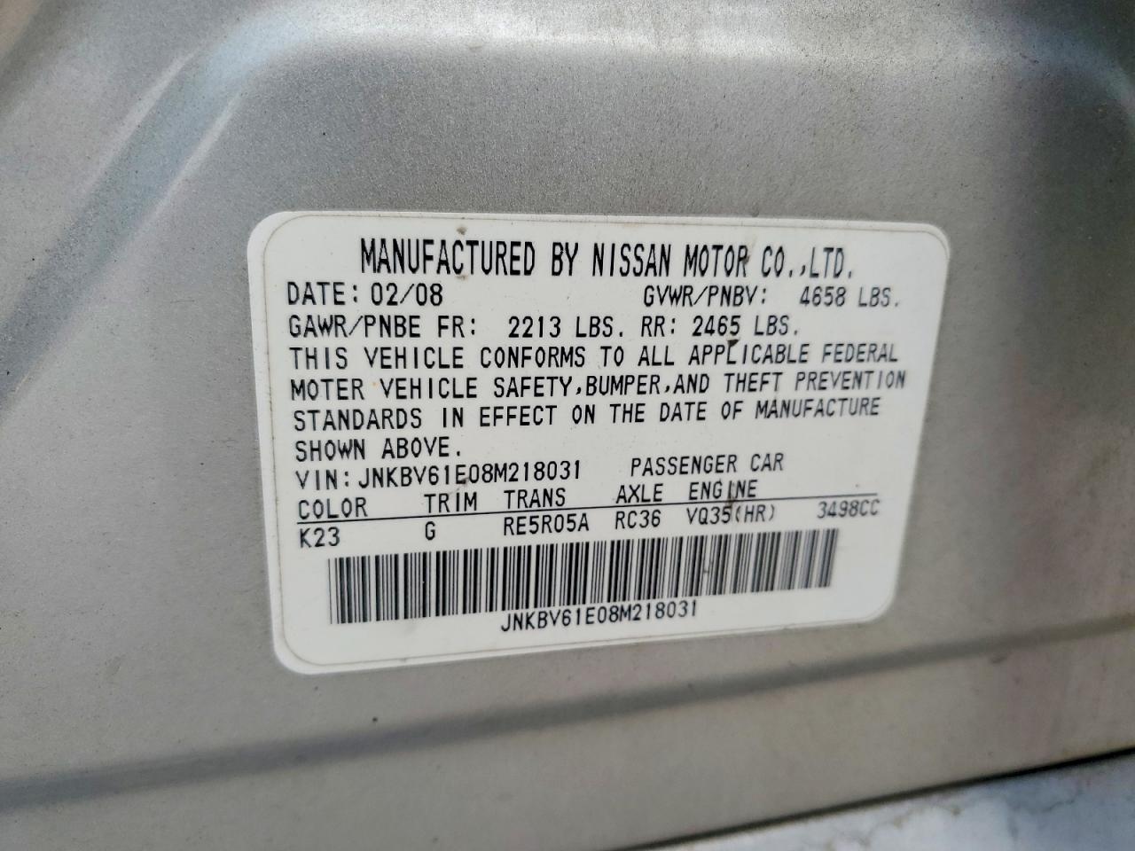2008 Infiniti G35 Base