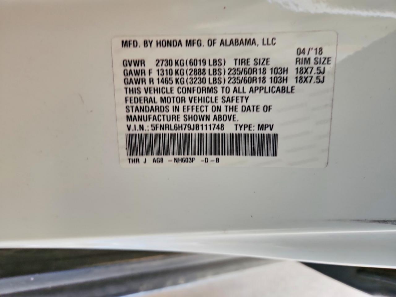 2018 Honda Odyssey exl