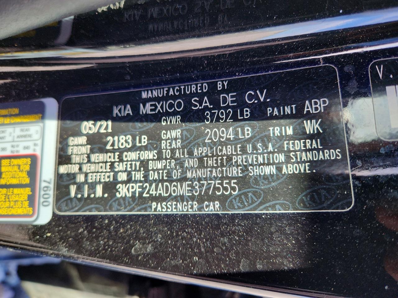 2021 KIA Forte fe