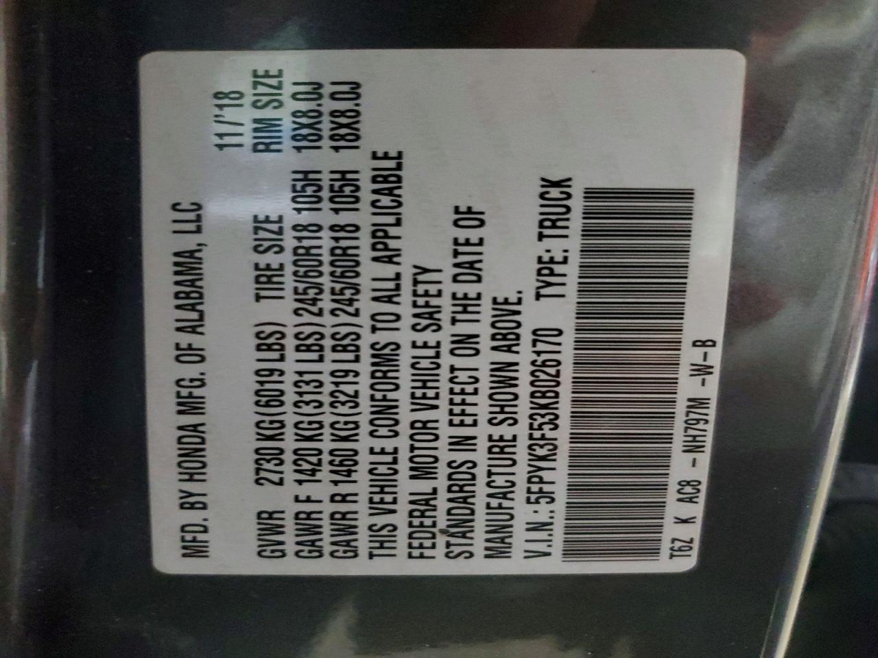 2019 Honda Ridgeline RTL