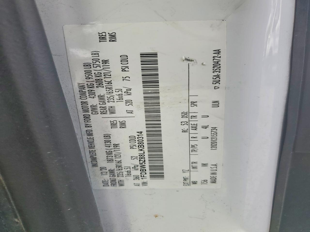 2020 Ford Transit Delivery Truck