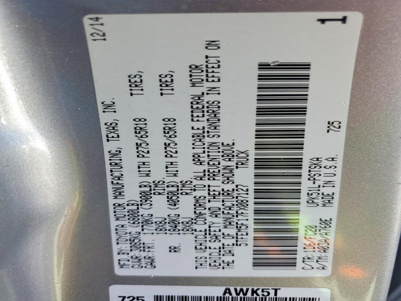 2015 Toyota Tundra SR5