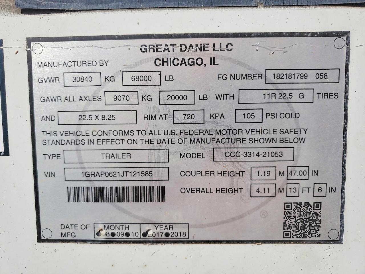 2018 Great Dane CCC-3314-21053 DRY Van Trailer