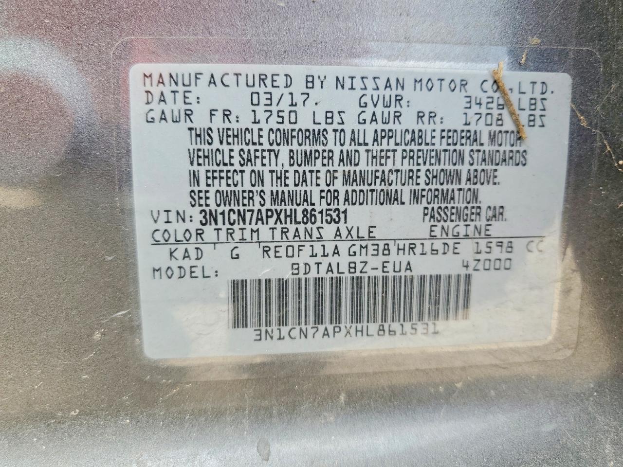 2017 Nissan Versa 1.6 sv