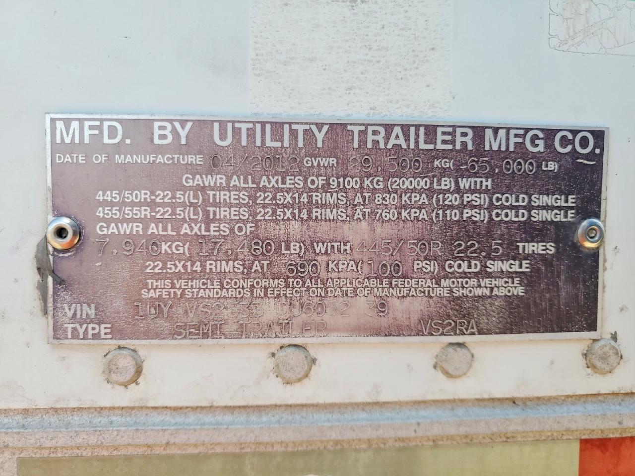 2013 Utility VS2RA Refrigerated Van Trailer