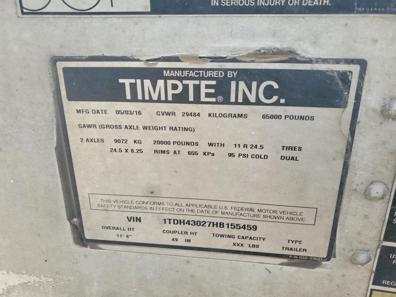 2017 Timpte TE Grain Trailer