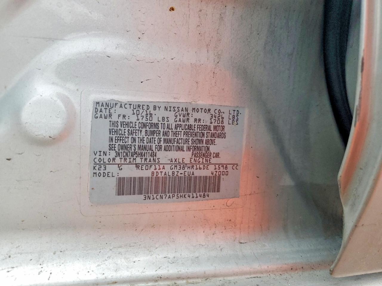 2017 Nissan Versa 1.6 sv