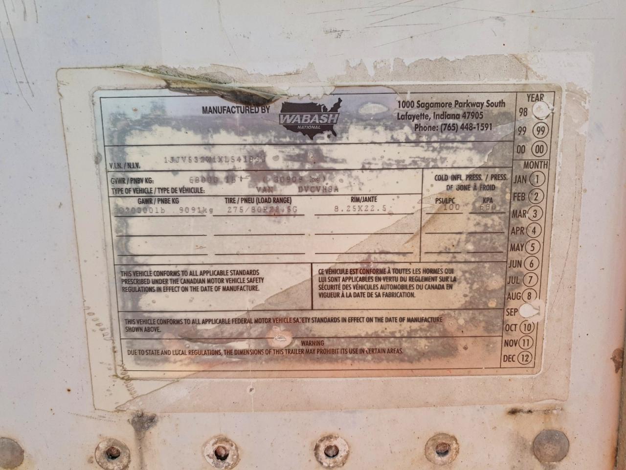 1999 Wabash SH DRY Van Trailer