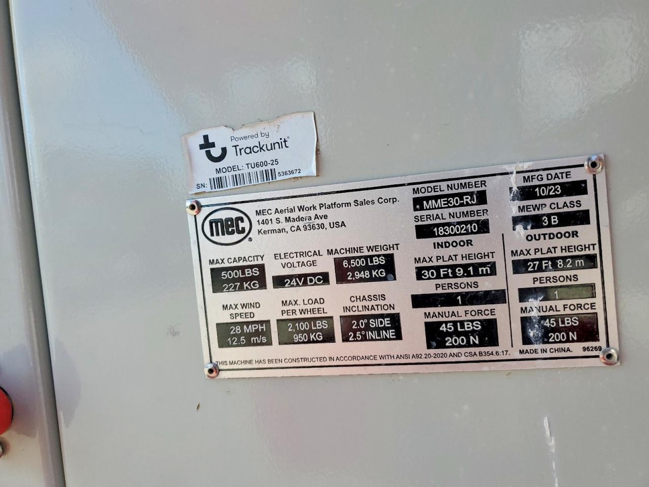 2023 MEC NME30-RJ Vertical Lift