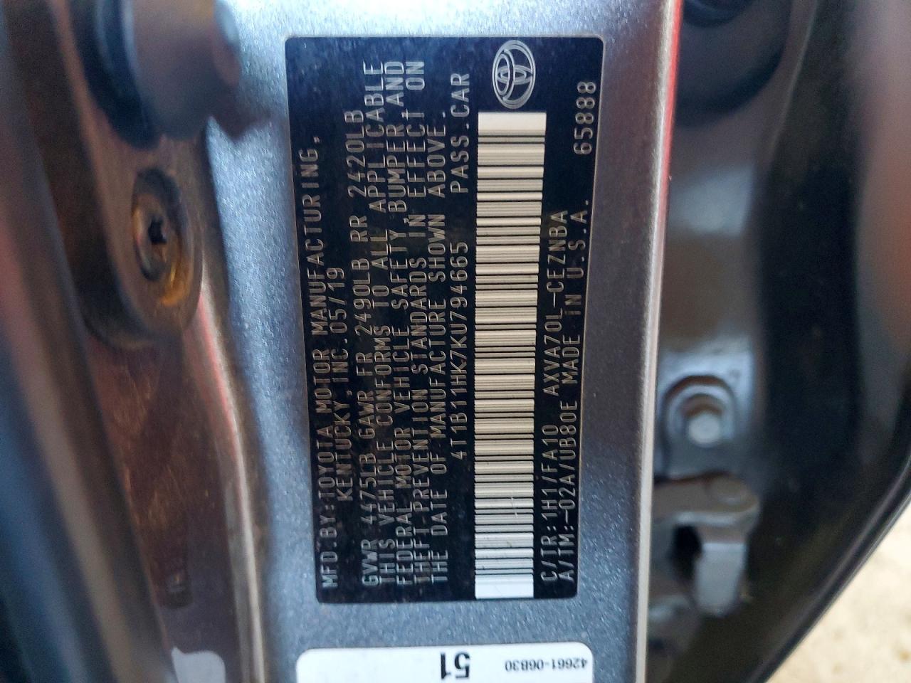 2019 Toyota Camry le