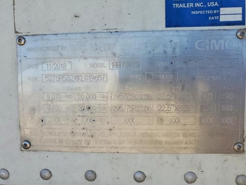2019 Vgar 2019 Cimc 1RBR5305 Refrigerated Van Trailer