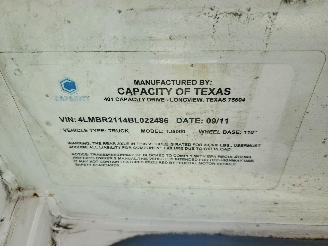 2011 Capacity Of Texas TJ5000 Yard Truck