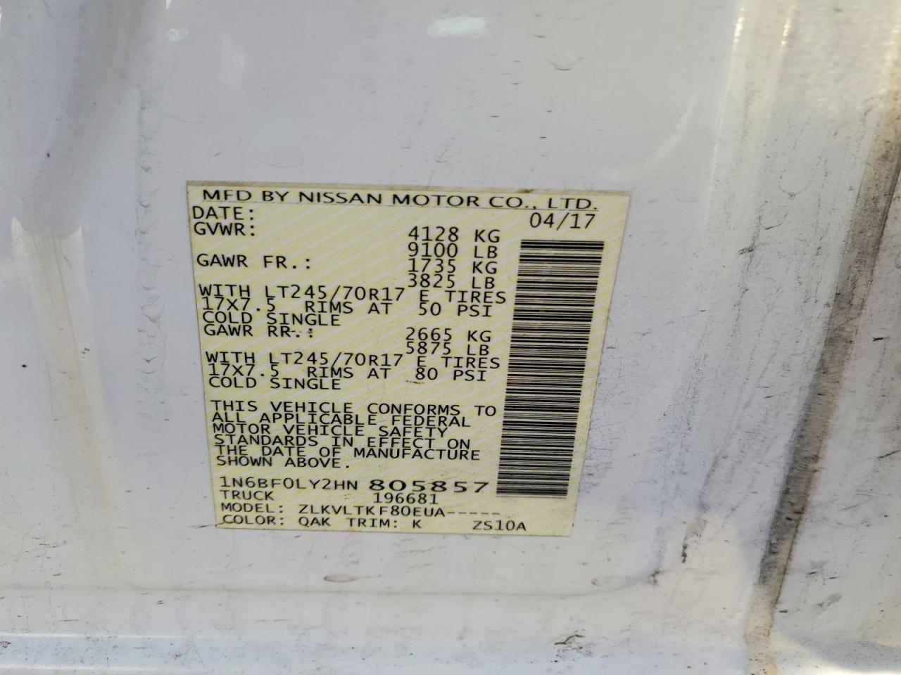 2017 Nissan NV 2500 HD SV Delivery Van